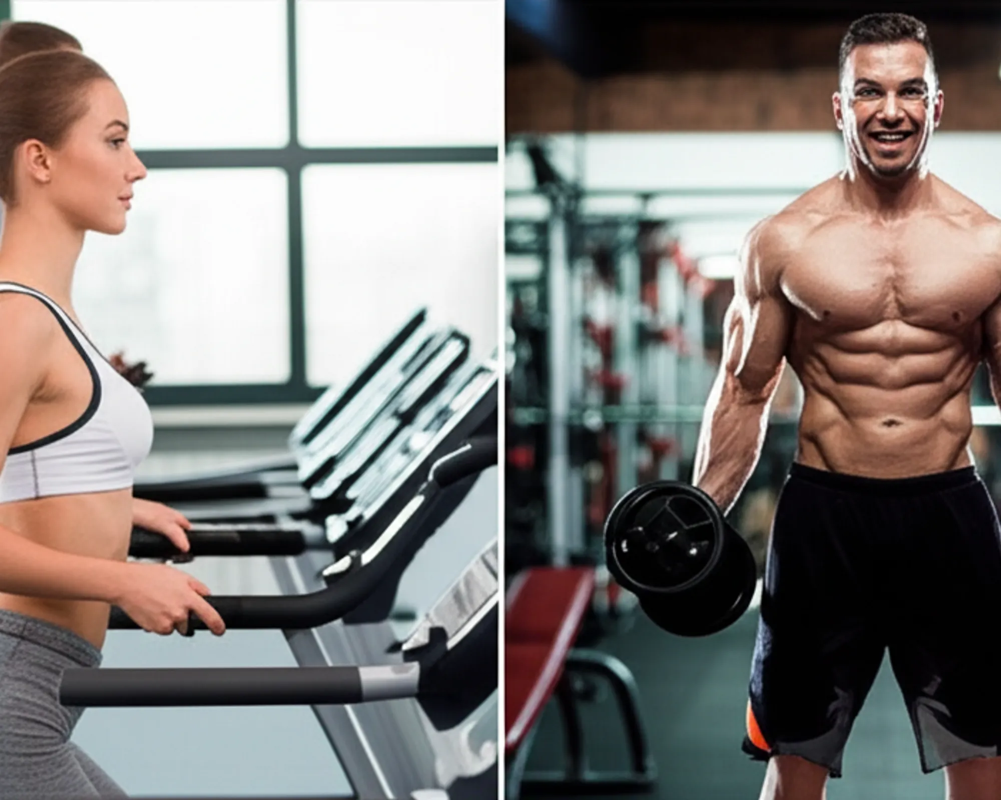 An athlete showcasing both lean physique from fat loss and muscular build from weightlifting in a gym.
