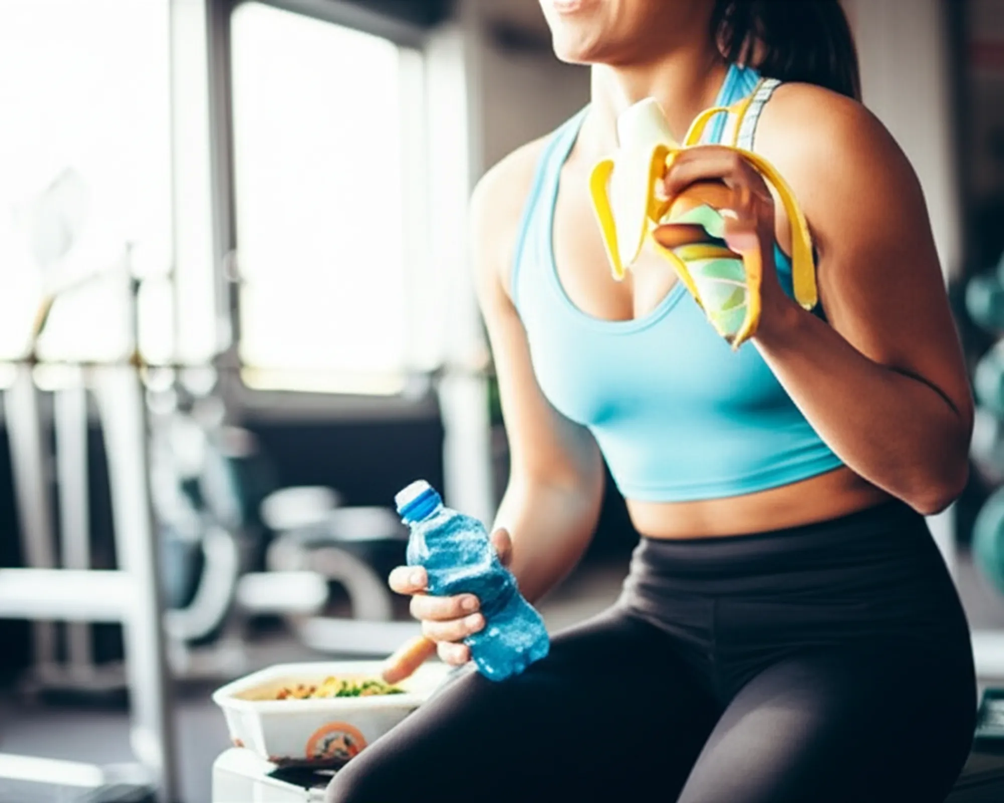 Athlete consuming a carbohydrate-rich snack and drink after an intense training session, emphasizing post-workout recovery.